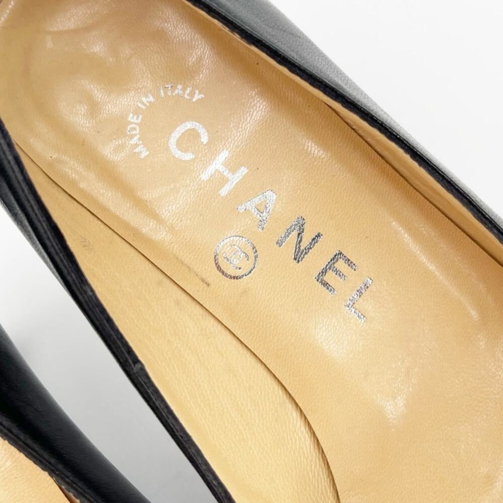 Chanel Vintage Black Leather Cap Toe CC Logo Kitten Heel Pointed Pumps EU 36.5 - Picture 12 of 14